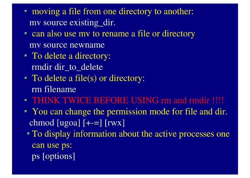 moving a file from one directory to another: mv source existing_dir.
