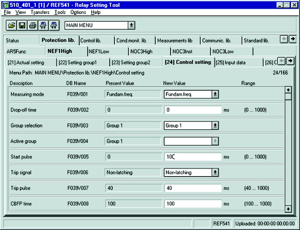 Relay Setting tool The relay setting tool includes all functions belonging to parameter, register- and input values and reset functions.