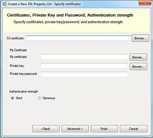 Chapter 2: The U2 SSL Configuration Editor Specifying certificates 1.