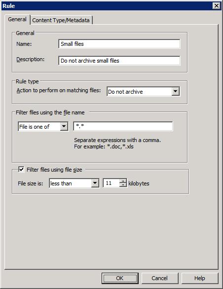 Figure 5 - Rule for not archiving small files Figure 6 -