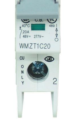 Device Printing on Front and Side Installation options WMZT branch circuit breakers are available in two terminal configurations; standard box terminals that accept multiple conductors and