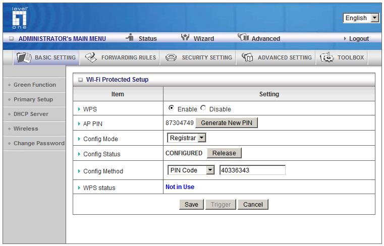 Step 2: Enter your Router / Access Point s Web Interface and set the WPS settings as Registrar and use the PIN code assigned in