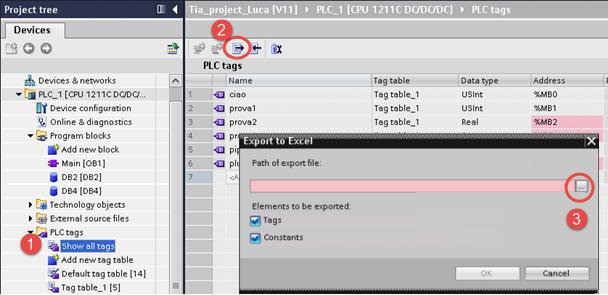 The.xlsx file refers to PLC tags, to import them follow these steps: 1. Double click on "Show all tags" to open tag table 2.