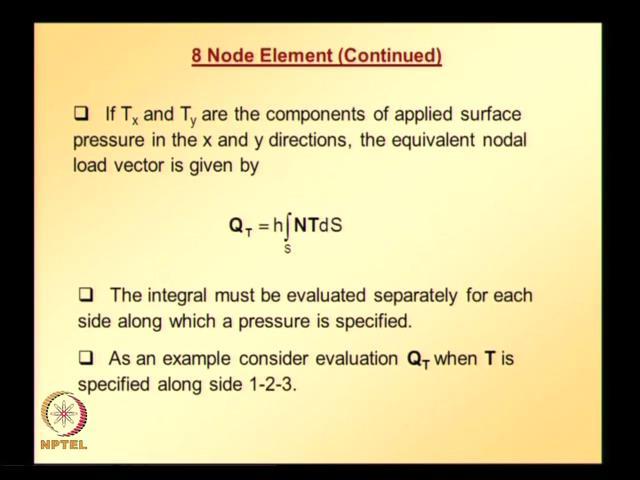 (Refer Slide Time: 40:31) So, what about equivalent load vector, if T x, T y are the components of applied surface pressure in x and y