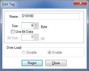 5 The Edit Tag Dialog Box is displayed. Enter the following values of the parameters.
