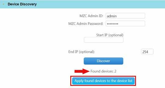 10. Click the Apply Found Devices to the Device List button as shown below. 11.