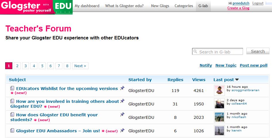 Access G-Lab Tab from the navigation bar. This page contains a forum for Teachers. 8.1 N E W T OP I C Click the new topic link, to be directed into Start new topic menu.