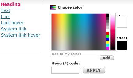 Example: Change the Contents heading color to specific color. Click on the color tab field. After color is selected, click the Use it button.