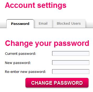 The Account settings menu contains the Password menu, Email menu and Blocked users menu. 3.5.1 P A SS W O R D From the Account settings menu, change your password.