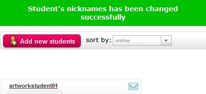 . Enter new nickname field, and click the Change nicknames button, to change student nickname.