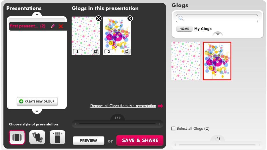 Click one of the Glog groups, the Glogs to view available Glogs.