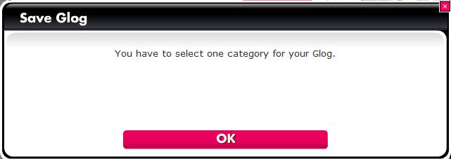 Note: Category selection is required. If you forget to select a Category for the Glog, when Saving the Glog, an additional pop-up will appear reminding you to choose a category.