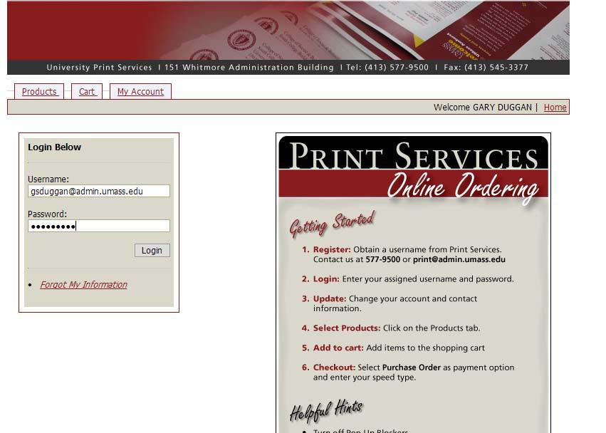 The link took me to the Print Services Online Ordering