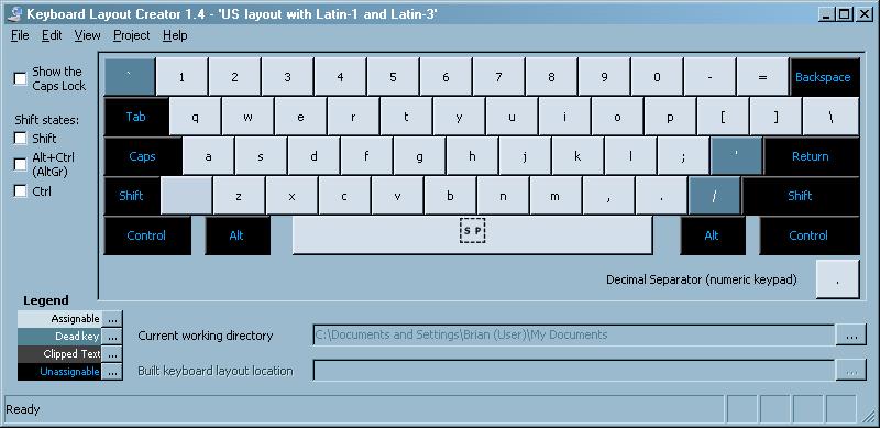 A Latin-1 and Latin-3 Characters US Keyboard Layout for Microsoft Windows The keyboard view gives an overview of the key assignments, but is not the form used for making the key assignments.