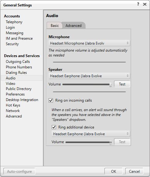 7. Configure Avaya one-x Communicator This section shows how to configure the Evolve 75 headset to use with the one-x Communicator.