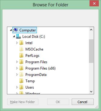 4. Select a desired folder location and Click OK. The folder location can be local drives or mapped network drives. 5.