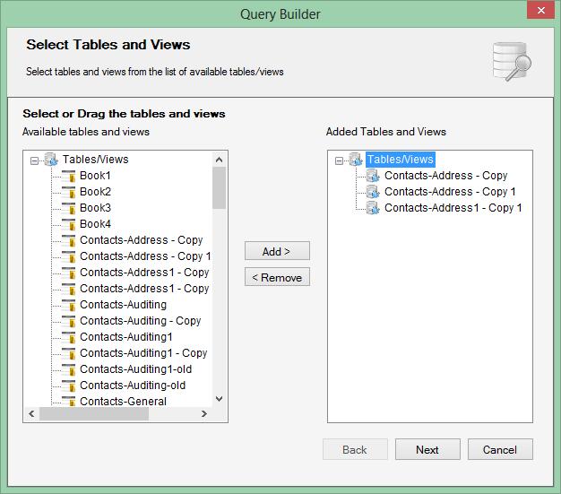 Chapter 2 External Data Connector Features External Data Connector Tools 2. Select the tables from which the data should be read and click Next. 3.