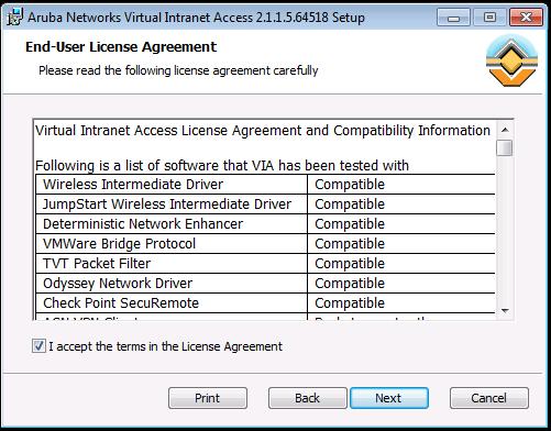 Click Next, as shown in Figure 5. Figure 5 VIA Setup- End-User License Agreement Screen 4.