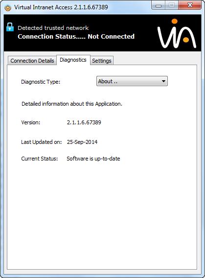 Diagnostic Tab- Application Compatibility About Displays details of the VIA client, as