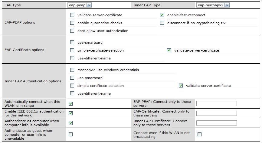 Figure 53 VIA - Configure VIA Client WLAN Profile The VIA client WLAN profiles are similar to the authentication settings used to set up a wireless network in Microsoft Windows.