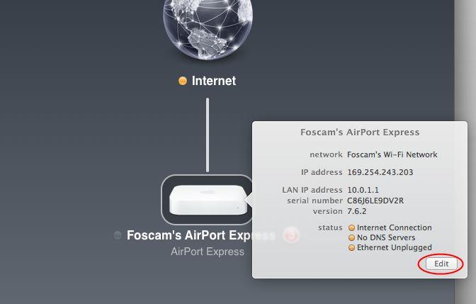 Open Airport Utility as shown above, then click on your Apple router,