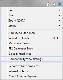 20 Symptom/Error Open&Go Misaligned Rows 1) Compatibility mode is no longer supported. In IE 11, the compatibility issues can be found with the following steps. 1. Click the Gear on the Right hand side of the screen.