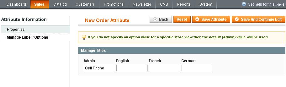2. Creation of order attributes Please indicate the attribute title (and options