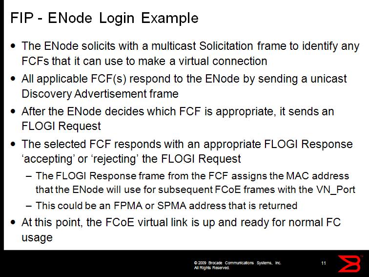 ENode - is an FCoE End Node with one or more Converged Network Adapters (CNAs) FCF Fibre Channel Forwarder FLOGI