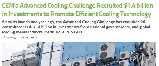 CEM ADVANCED COOLING CHALLENGE Public/private coalition to: Accelerate AC product