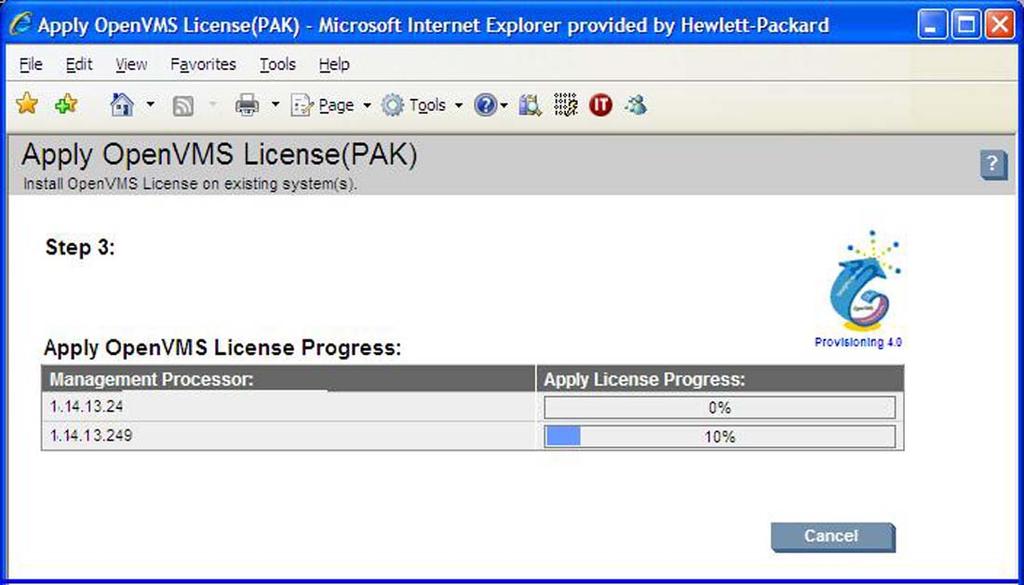 The license installation progress is indicated, as shown in