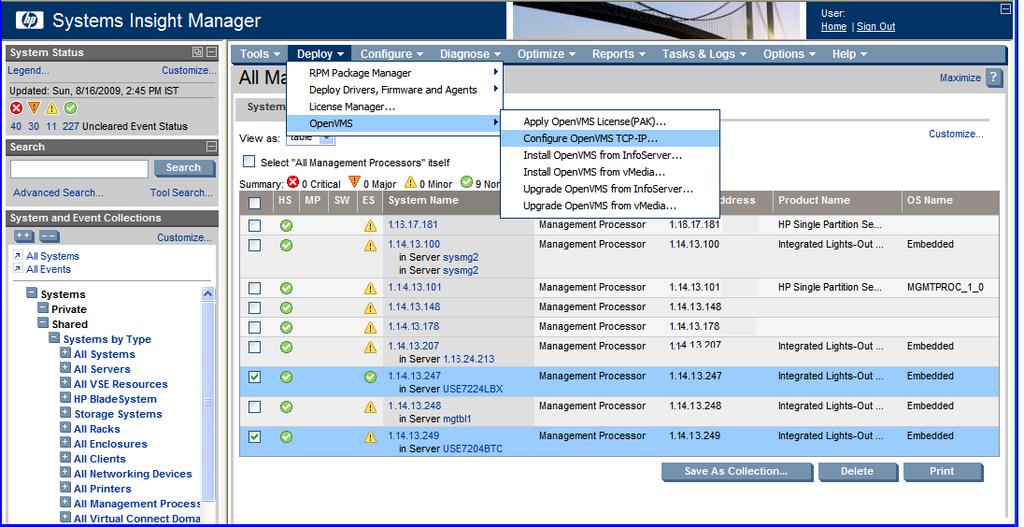 HP SIM displays the Integrity servers to be provisioned. You can configure TCP/IP on up to eight Integrity servers at a time. 3. Verify the target servers that you have selected, and click Run Now. 4.