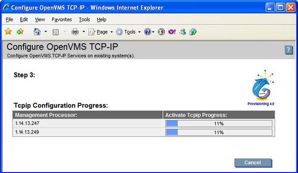 IMPORTANT: Do not interrupt the configuration process. Do not allow Write access to your server console while the TCP/IP configuration is in progress.