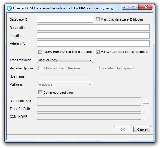 Using DCM in Synergy GUI Client Create a new DCM database definition Before you send transfer set to a given database, you must create a DCM database definition for the destination database.