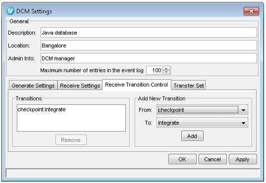 From Receive Transition Control tab, a user can add or remove a valid state transition to the Receive Control Transitions list.