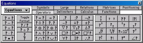 Basic Workflow 4 Insert a medium size equation; from the Equations pop-up menu, select New Medium Equation. An equation displays with a question mark selected.