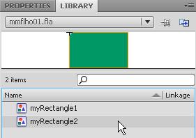Drag a copy of myrectangle2 onto frame1 of the movie1 layer. Use the Properties Panel to position this next to the instance of myrectangle1 in frame 1 of the myrectangle1 layer.