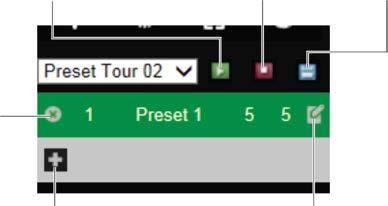 4BChapter 5: Live view Figure 6: Preset tour interface Run preset tour Stop preset tour Save preset tour Delete preset Add preset tour Edit preset step To call up a preset tour: 1.