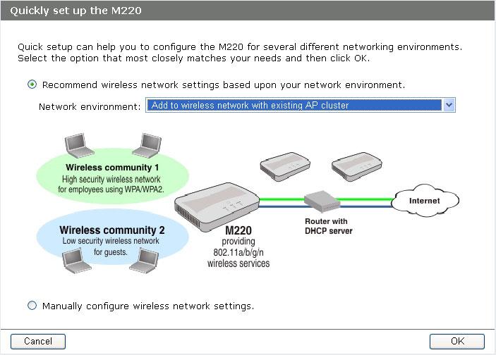 Add to wireless network with existing AP cluster Use this option if your network already has a defined cluster of M220 APs and you want this AP to join the cluster.