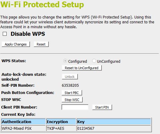 9. If the device PIN is correct and the WPS handshake is successfully done, AP s Wi-Fi Protected Setup page will be shown as below.