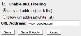 The following page is displayed: 3. Check the option Enable URL Filtering to enable the URL Filtering. 4.