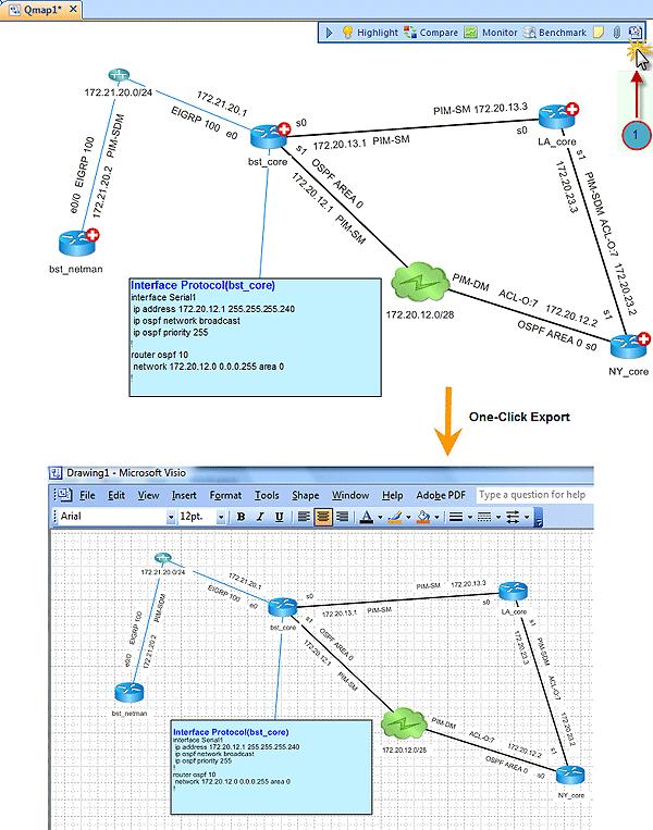 One-Click Visio Diagram 1. Click the Export to Visio button in context menu. 2. The system creates the Visio diagram. 3.