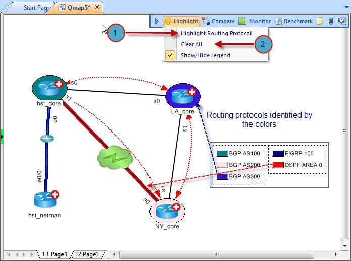 Highlight routing protocols in L3 map 1.