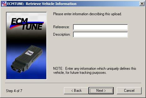 6.2.3 Step 3 Verify the vehicle selected If an incorrect vehicle is shown, click the Cancel button and make any corrections that are needed. 6.2.4 Step 4 Additional information entry Please enter additional information describing this upload.