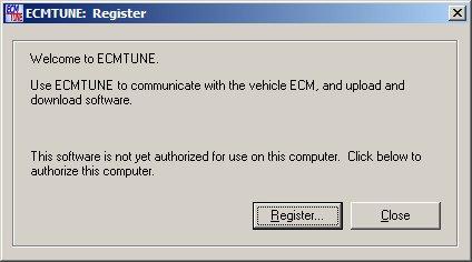 Information needed to register: ECMTUNE product serial number Found on the ECMTUNE certificate CANTUN identification number Found on the ECMTUNE certificate An internet connection is required for the