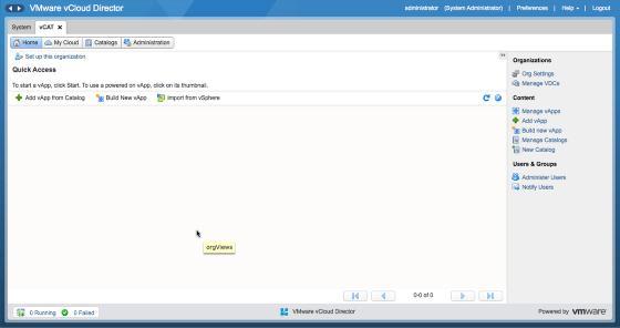 4. Organization Scope: OpenAM redirects back to vcloud Director, using the vcat Organization in this example. 5.