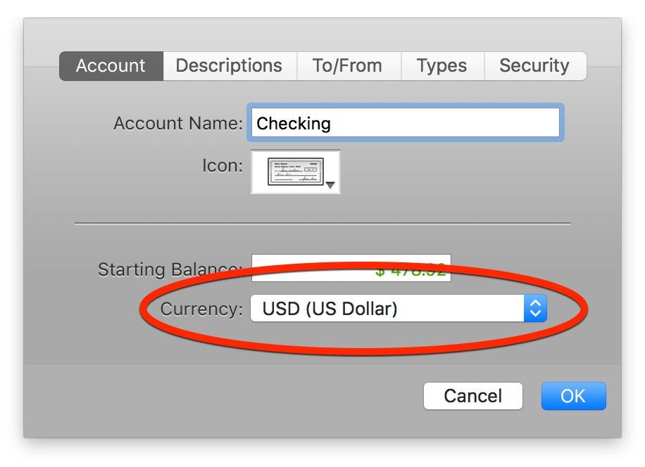 Currency For each of your Accounts, CheckBook Pro displays amounts with a currency symbol and appropriate formatting. CheckBook Pro groups these settings into a Currency.