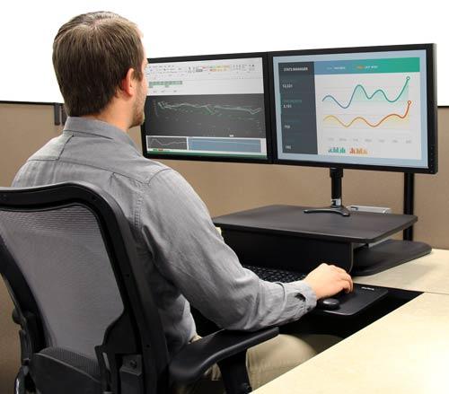 Flexible use and spacious setup The sit-stand workstation lets you optimize your desk area, and it s easy to integrate it into your current layout by simply setting it on your desk, tabletop or other