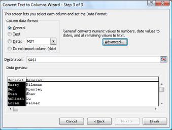 The Convert Text to Columns Wizard Step 2 of 3 dialog will appear. 7. Select the delimiter that separates your data within the column. 8. Click on the Next button. 9.