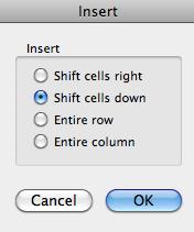 To Insert a Cell 1. Select the cell that is either one cell below or one cell to the right of where you want to new cell to appear. 2.