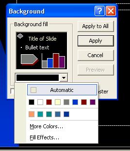 Select the required colour. To apply this background colour to the selected slide, click on the Apply button.